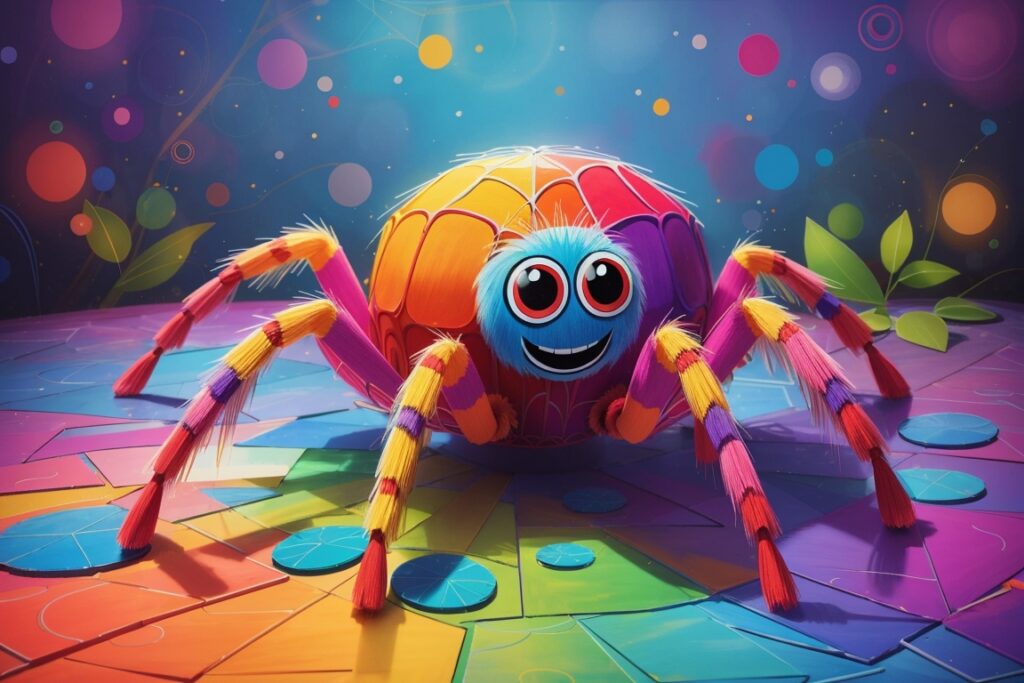 Värikäs, iloinen hämä-hämähäkki